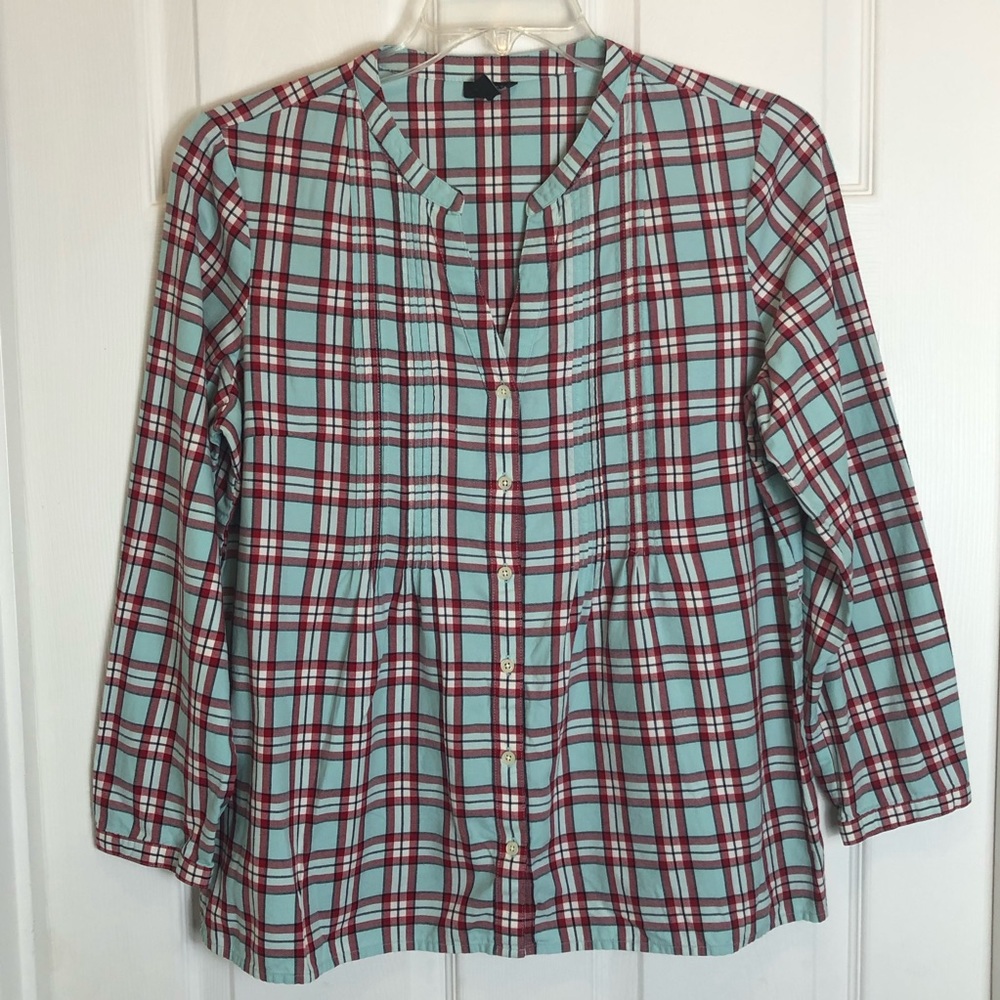 Talbots Petite  Button Down Plaid Blouse. Size Large Petite